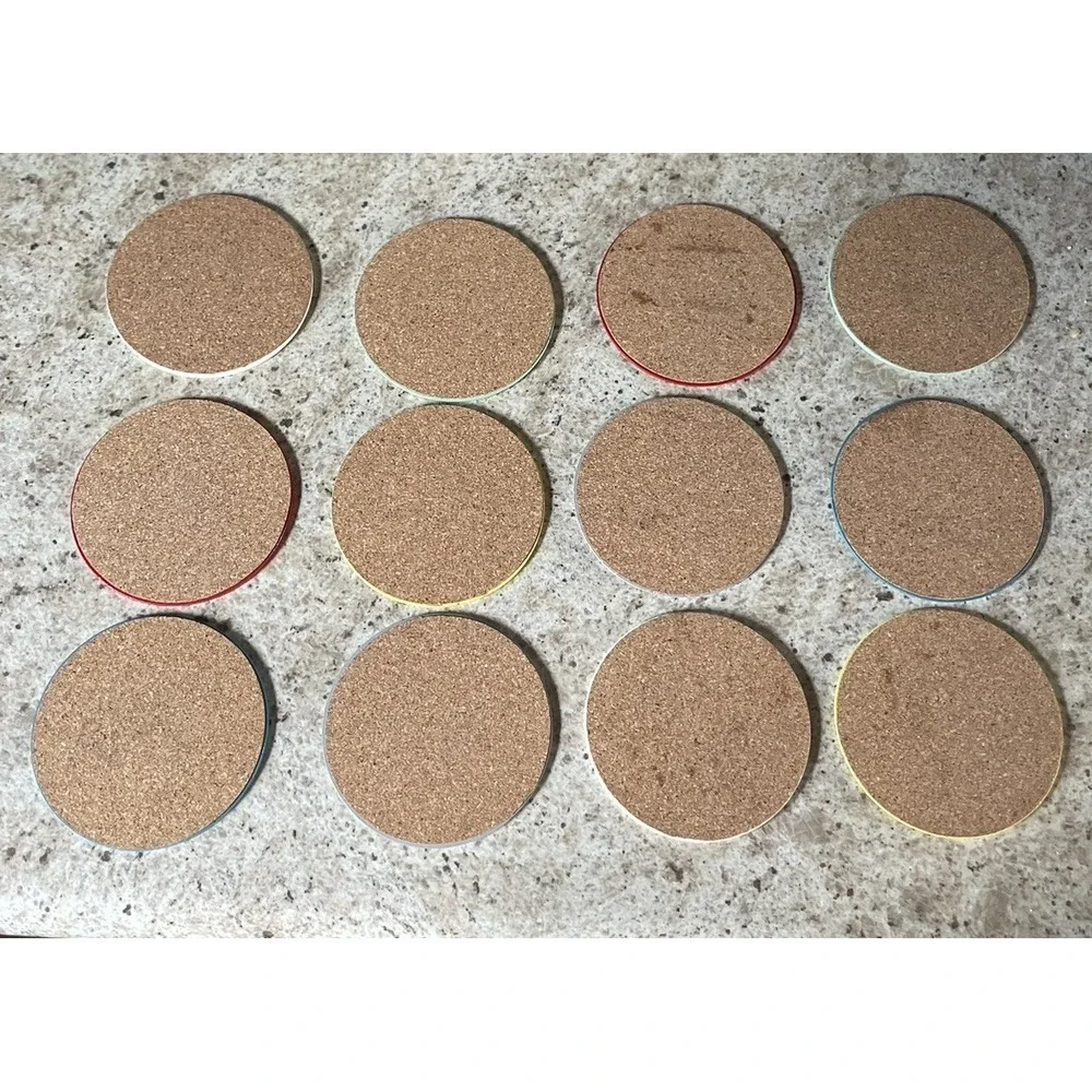 Vintage Glass Coasters 12 Total Cork Back Vodka Gin‎ Cognac Champagne Rum Brandy